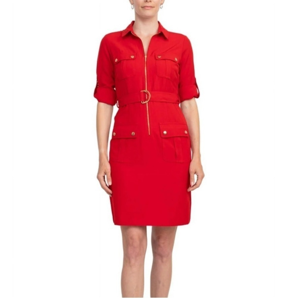 Sharagano Red Belted Gold Detailed Dress Sz 8